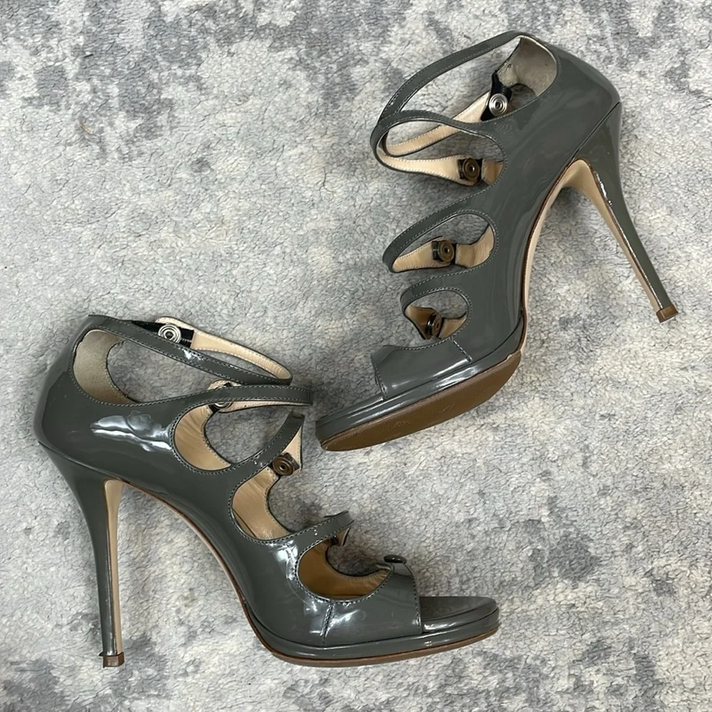 Loriblu Patent Leather Strappy Cage Heels Gray Stiletto Tall Italy Sz 39